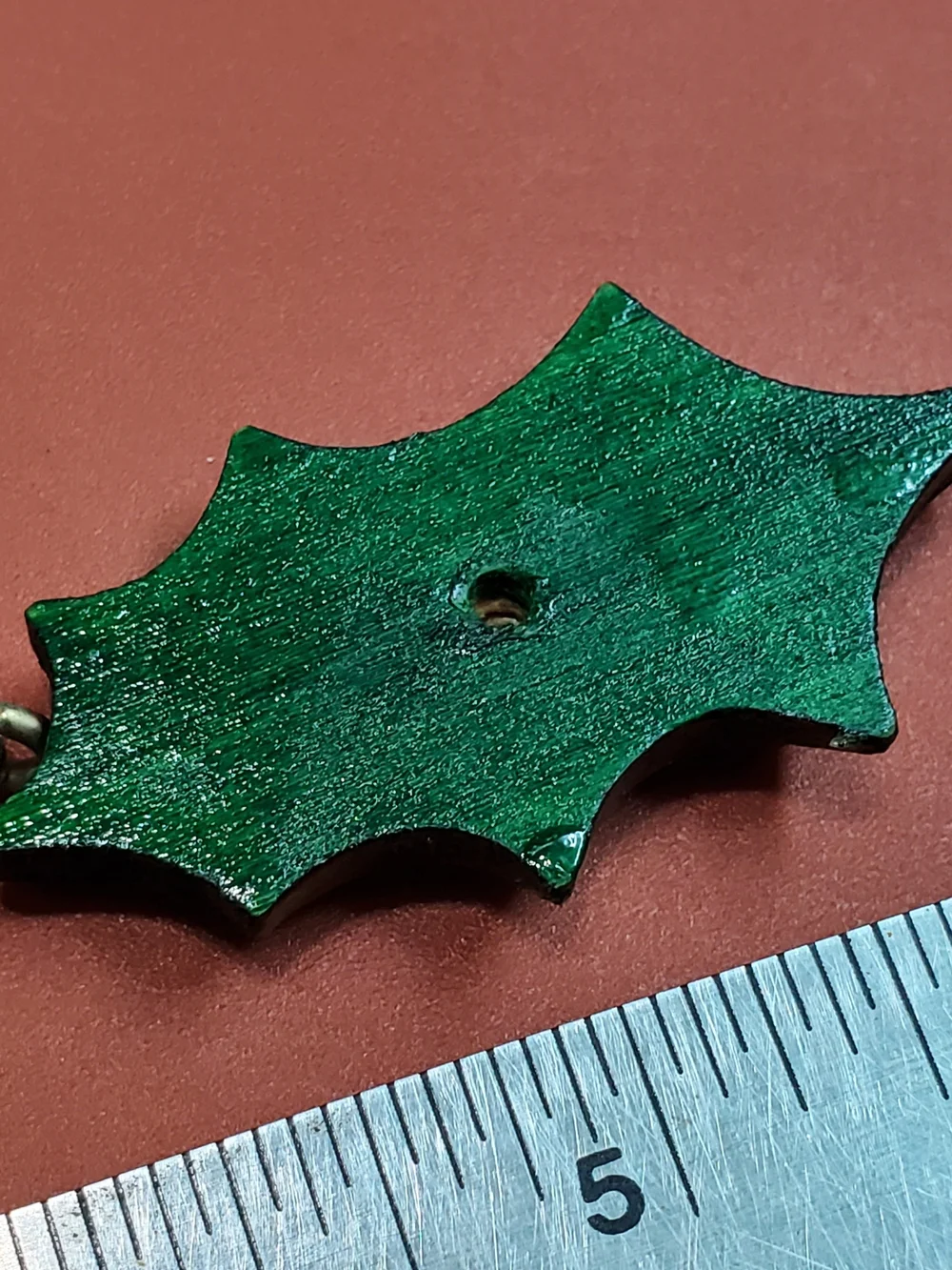 Vintage Handmade Green Holly Leaf Keychain - Holiday Home Accent